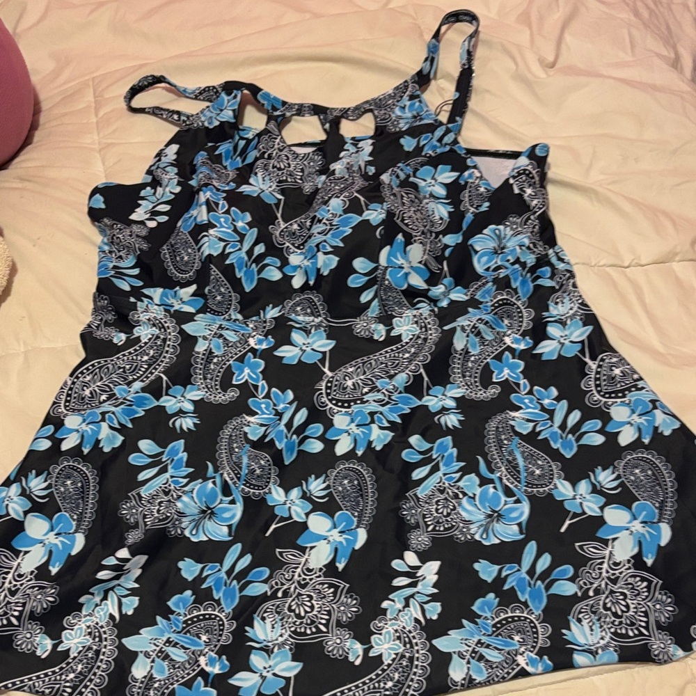 Floral Blue and Black Women's Top